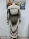 Fashion Autumn Winter Women Knitting Striped Casual Long Dress