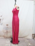 Women's Sexy Sequin Strap Slim Slit Formal Party Dress