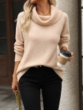 Women Autumn Winter Stacked Collar Solid Color Off Shoulder Loose Sexy Knitting Shirt Long Sleeve Sweater