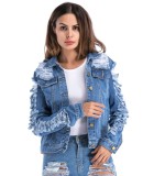 Women Ripped Denim Jacket