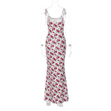 Women Summer Print Sexy U-neck Backless Strap Dress