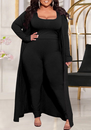 Plus Size Women Casual Ribbed Three-Piece