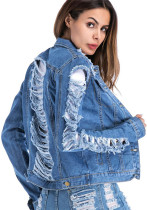 Women Ripped Denim Jacket