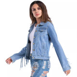 Women Sleeve Tassel Denim Jacket