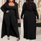 Plus Size Women Casual Ribbed Three-Piece