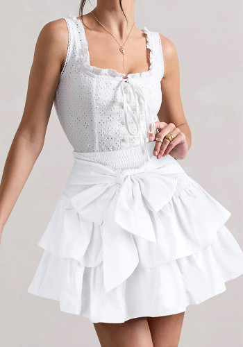 Women Solid Sexy Bow Pleated Skirt