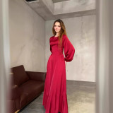 Women Spring Lace-up Puff Sleeve Dress