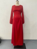 Women Spring Lace-up Puff Sleeve Dress