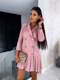 Women Autumn Long-sleeved V-neck Pleated Dress