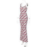 Women Summer Print Sexy U-neck Backless Strap Dress