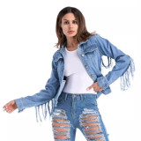 Women Sleeve Tassel Denim Jacket