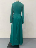 Women Spring Lace-up Puff Sleeve Dress