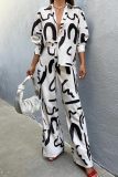 Fashion Print Casual Shirt Wide-Leg Pants Two-Piece Set