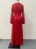 Women Spring Lace-up Puff Sleeve Dress