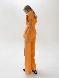 Women summer Casual Vitality Orange Sleeveless Lace Vest Wide Leg Pants Two-piece Set