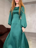 Women Spring Lace-up Puff Sleeve Dress