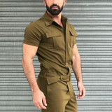 Men Casual Cargo Jumpsuit with waistband