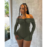Women Sexy Off Shoulder Pleated Off-shoulder Long Sleeve Jumpsuit