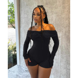 Women Sexy Off Shoulder Pleated Off-shoulder Long Sleeve Jumpsuit