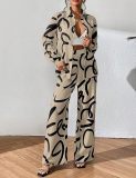 Fashion Print Casual Shirt Wide-Leg Pants Two-Piece Set