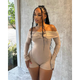 Women Sexy Off Shoulder Pleated Off-shoulder Long Sleeve Jumpsuit