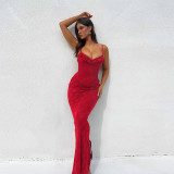 Summer Women Backless Slit Solid Strap Dress