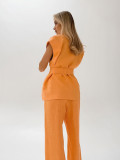 Women summer Casual Vitality Orange Sleeveless Lace Vest Wide Leg Pants Two-piece Set