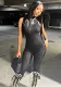 Women Summer Solid Sleeveless Stand Collar Sexy Jumpsuits