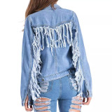 Women Sleeve Tassel Denim Jacket