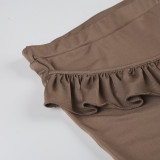 Autumn Fashion Casual Women's Solid Color Ruffled Ribbon Knitting Slim Flared Trousers