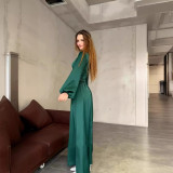 Women Spring Lace-up Puff Sleeve Dress