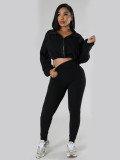 Women hooded loose long-sleeved top and long pants sports two-piece set