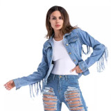 Women Sleeve Tassel Denim Jacket