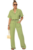 Women Solid Short Sleeve Shirt and Casual Wide Leg Pants Two-piece Set