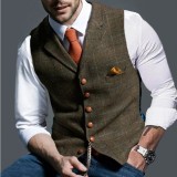 Spring Autumn Style Men's Casual  Slim Plaid Vest Slim Vest