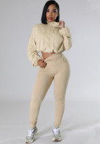 Women hooded loose long-sleeved top and long pants sports two-piece suit