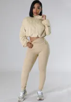 Women hooded loose long-sleeved top and long pants sports two-piece set
