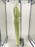 Women Solid Short Sleeve Shirt and Casual Wide Leg Pants Two-piece Set