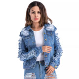 Women Ripped Denim Jacket