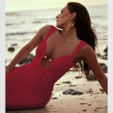 Women's Summer V-Neck Low Back Irregular Slit Women's Dress