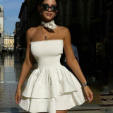 Summer Women's Fashion Chic Sexy Strapless Cascading Ruffles Casual Dress