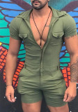 Summer Men's Casual Sports Slim Fit Zipper Short Sleeve Shorts Jumpsuit