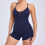 Summer Hollow Tank Side Drawstring Yoga Jumpsuit Women's Fitness Tight Fitting Sports Playsuit