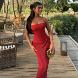 Women's Summer Solid Color Chic Elegant Strapless Slimming High Waist Long Dress