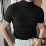 Summer Casual Simple Knitting Basic Shirt Men's High Neck Solid Color T-Shirt