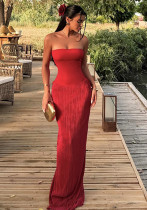 Women's Summer Solid Color Chic Elegant Strapless Slimming High Waist Long Dress