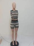 Summer Women's Striped Sleeveless Sweater Shorts Fashion Two Piece Set