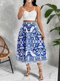 Summer Sexy Print Casual Strap Two Piece Skirt Set