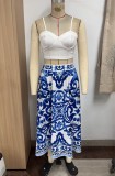 Summer Sexy Print Casual Strap Two Piece Skirt Set