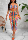 Women's Summer Print Strapless Sexy Two Piece Skirt Set